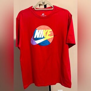 Nike Men's Orange T-Shirt with Colorful Accents. Size L